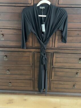 Women's Black Wrap Midi Dress with Tie Waist by Concealed (Label Unclear)